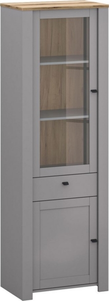 Glasvitrine Latour Standvitrine 65x42x200cm grau Eiche Delano
