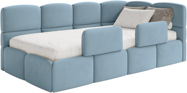 Selsey 'Cloudy' Kinderbett 120 cm, Bettkasten, 2x Rausfallschutz, Velours, rechts, Hellblau