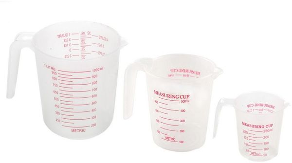 Bubble-Store Messbecher Volumen ca. 250ml, 500ml, 1000ml, Kunststoff, (Maßangaben für Tassen Unzen Quart), Messbecher