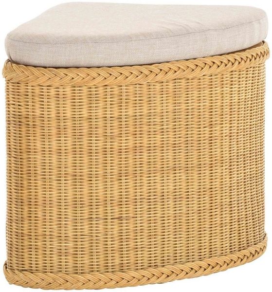 Krines Home Sitztruhe Rattan Sitzhocker mit Stauraum Ecke Badhocker gepolstert mit Deckel, Mit gepolstertem Deckel