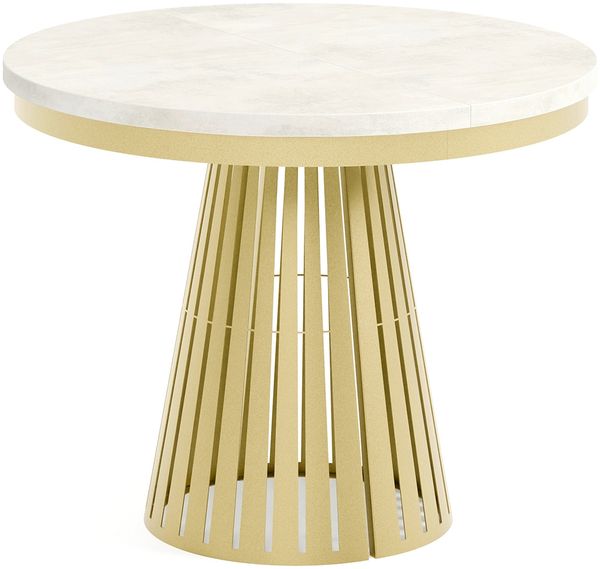 MEBLINI Esstisch Rund Ausziehbar aus Metall - 100-176x76 cm - CONEY - Chromix Weiß/Golden - Loft - Esszimmertisch Modern - Küchentisch - Ausziehtisch - Round Dining Table