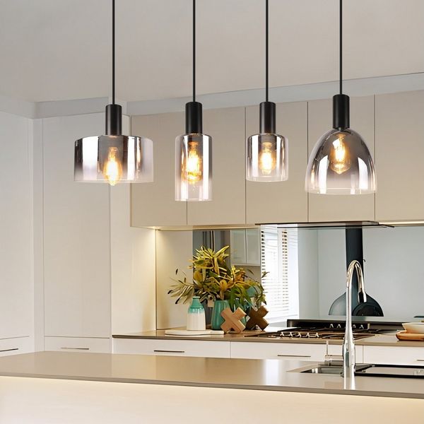 Nettlife Pendelleuchte 3/4 rauchgrauem Glas E27 Fassung Industrielle Hängeleuchte, Höhenverstellbar, LED wechselbar, Pendellampe für Wohnzimmer Küche Esszimmer