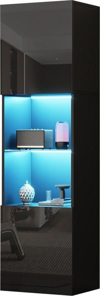 REDOM Vitrine Moderne Wohnzimmer Vitrinenschrank mit Türen (Highboard, Aufbewahrungsschrank, Hochschrank, Lagerschrank , 1-St, 1 Glasboden, 2 Türen) Hochglanz Vitrine, mit LED-Beleuchtung