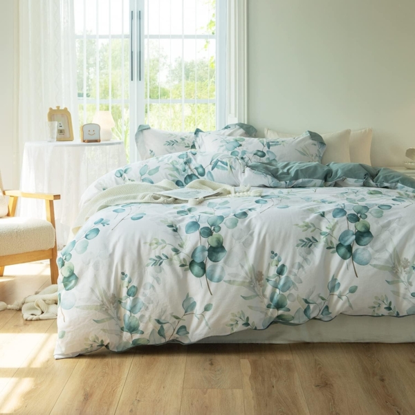 Bettwäsche 220x240 Pflanzenmuster 100% Gewaschene Baumwolle Leinenartiger Griff