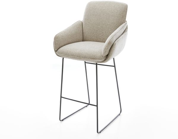 Barstuhl Luan-Flex Webstoff Soft Beige Kufengestell Metall Schwarz