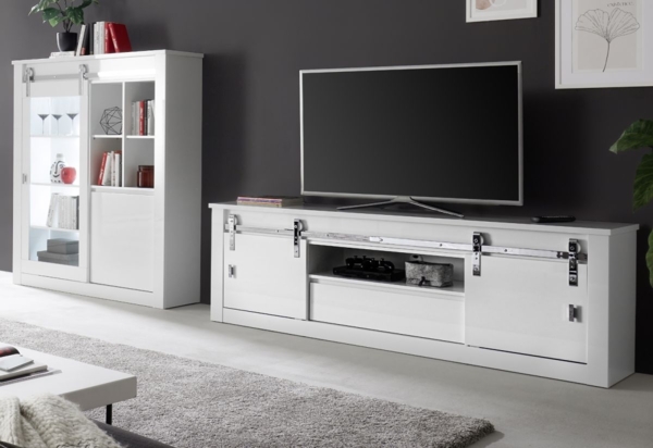 Wohnwand Miami in weiß Hochglanz 349 cm