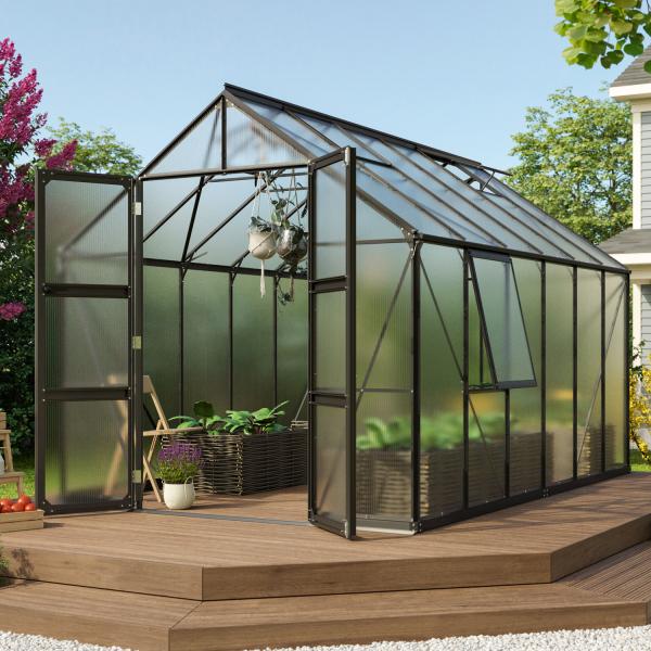 Vitavia Gewächshaus Olymp 9900 257x386 cm HKP 6mm schwarz + Fundamentsrahmen