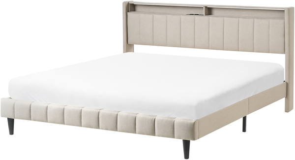 Bett mit LED Stoff BEAULIEU 180 x 200 cm mit Stauraum mit USB-Anschluss Beige