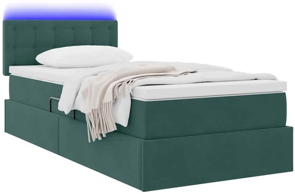 vidaXL LED-Speicherbett mit Matratze Dunkelgrün 90 x 190 cm Samt 3371484 Bild 3
