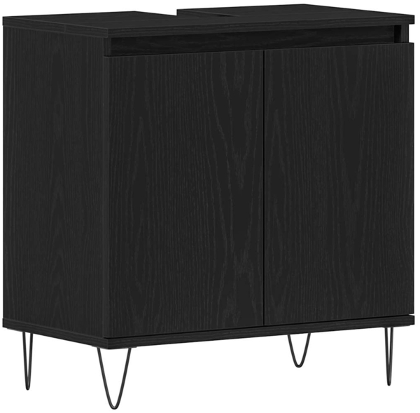 vidaXL Waschbeckenschrank mit Tür Schwarz Eichen-Optik 58 x 33 x 60 cm 862888