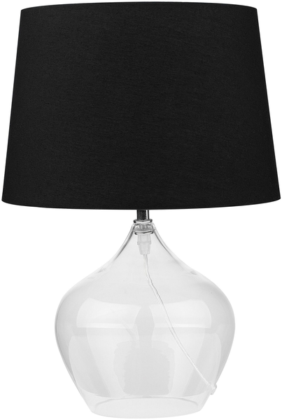 'Osum' Tischlampe Transparent Glas 45 cm runder Stoffschirm Schwarz Vasenform Kabel mit Schalter Minimalistisches Design