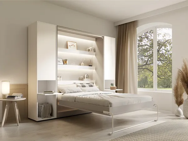 Vente-unique - RAPILI Bett Holz, Platte BeigeWeiß - B 50 cm239,2 cm x H 225,2 cm x L 179 cm