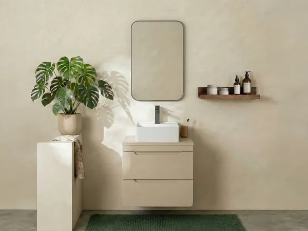 Vente-unique - ARUBA Waschbeckenmöbel Holz, Platte Beige - B 46 cm x H 59 cm x L 60 cm
