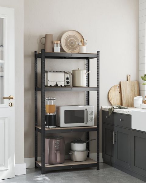 Songmics Standregal, Bücherregal, Schwerlastregal, Kellerregal, Lagerregal, verstellbar, 40 x 80 x 160 cm, bis 520 kg belastbar, für Küche, Wohnzimmer, Greige-Schwarz