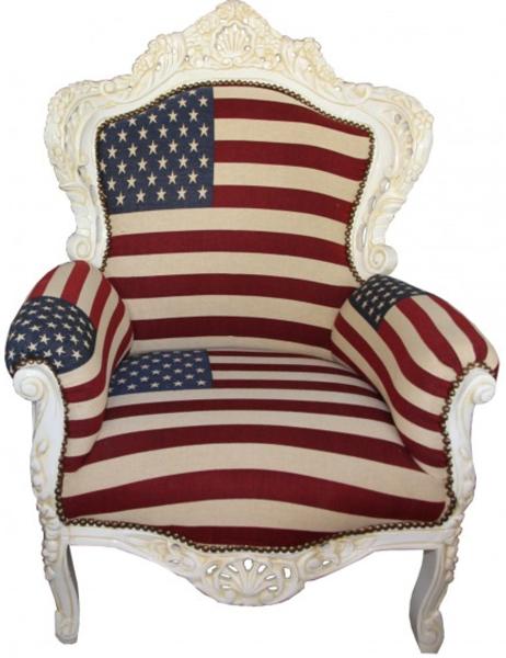 Casa Padrino Barock Sessel "King" USA Design/ Creme Möbel Antik Stil- USA Flagge