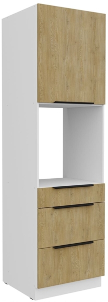 Küchen Hochschrank 60 cm CREMONA Eiche hell + Weiß matt Küchenzeile Küchenblock Küche Einbauküche