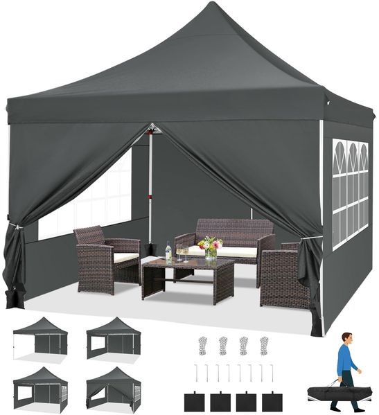 COBIZI Faltpavillon 3X3, Pavillon 3x3 m Wasserdicht Stabil Winterfest, Faltbar Partyzelt mit 4 Seitenwänden & 4 Sandsack Pop up Gartenpavillon Anti-UV für Hochzeiten, Freien, Grau