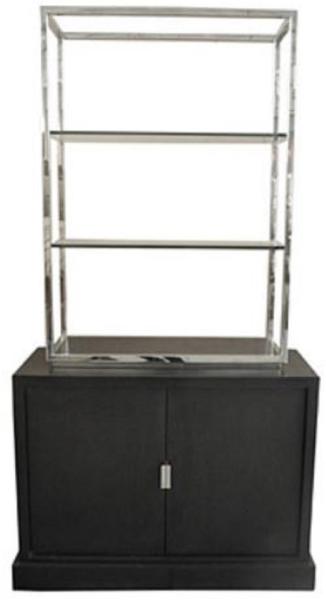 Casa Padrino Luxus Wohnzimmerschrank Schwarz / Silber 109 x 42 x H. 201 cm - Luxus Wohnzimmermöbel