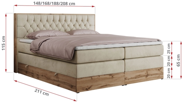 Boxspringbett AMORE KING, Doppelbett mit Multipocket-Matratze, Polsterbett mit Kopfstütze - 180 x 200 cm - Beige Velvet - H4 Bild 5