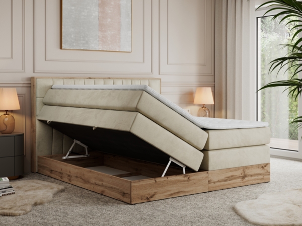 Boxspringbett AMORE KING, Doppelbett mit Multipocket-Matratze, Polsterbett mit Kopfstütze - 180 x 200 cm - Beige Velvet - H4 Bild 2