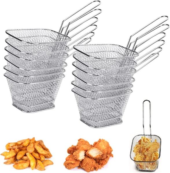 Frittierkorb-Set, Edelstahl, Silber, 12-teilig