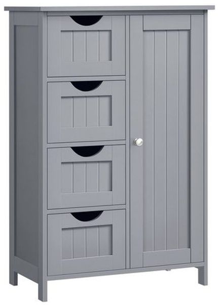 Vasagle Badezimmerschrank mit 4 Schubladen und verstellbarer Ablage, MDF mystisches grau, 82 x 30 x 55 cm