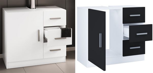 VCM Badmöbel Waschbeckenunterschrank Zalo 917464 Weiß / Schwarz H. 56 x B. 63 x T. 30 cm