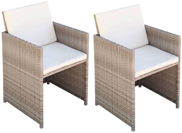 vidaXL Gartenstühle 2 Stk. mit Polstern und Kissen Poly Rattan Beige 42561