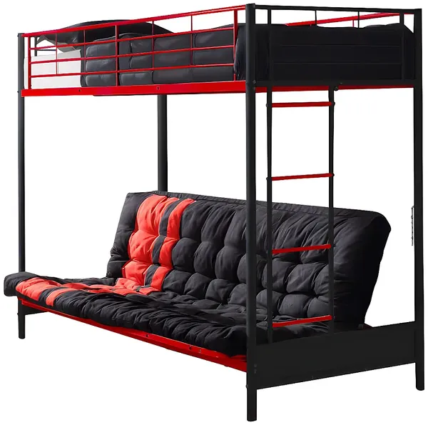 Vente-unique - MODULO Bett Metall SchwarzRot - B 96 cm x H 170 cm x L 198 cm