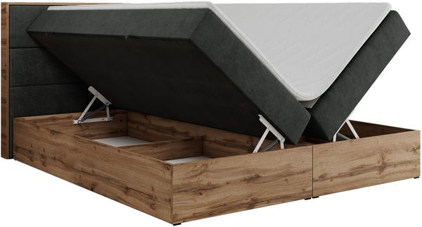 Boxspringbett mit Kopfteil und Topper, Polsterbett - ALBERO 2 - 200 x 200 cm - Dunkelgrau Stoff - H4 Bild 5