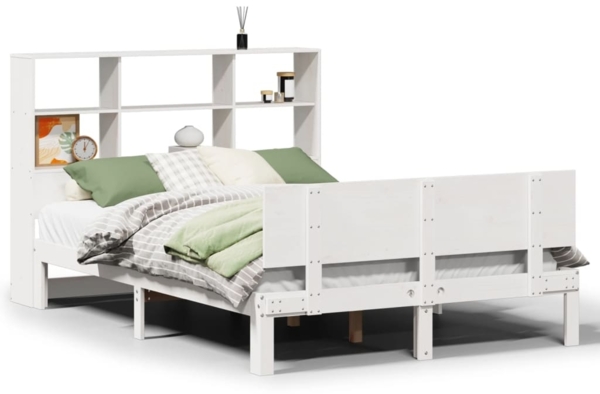 vidaXL Massivholzbett mit Regal ohne Matratze Weiß 120x190 cm Kiefer 3322655