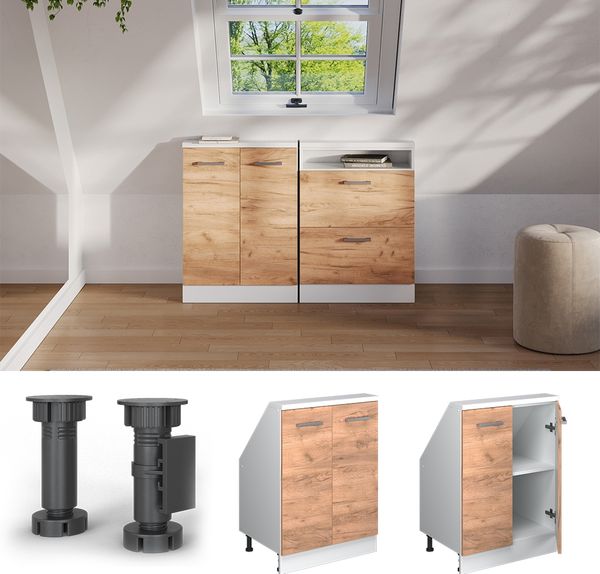 Küchenschrank für Dachschrägen R-Line Goldkraft Eiche 60 cm mit 2 Türen Vicco Bild 2