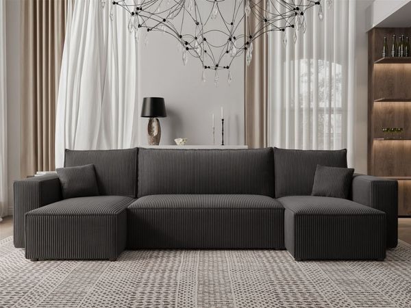 Wohnlandschaft Sofa mit Schlaffunktion ADARA in Stoff Poso Schwarz