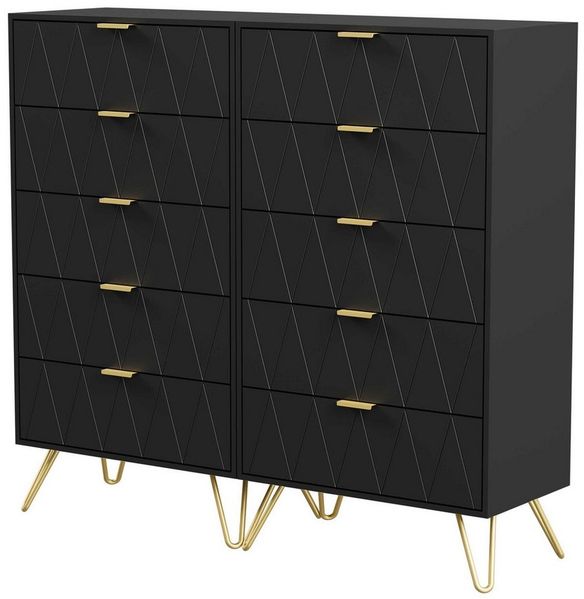 UEV Kommode mit 5 Schubladen, Highboard, Schmal Beistellschrank (Mehrzweckschrank für Wohnzimmer Schlafzimmer Büro Flur, Sideboard mit Schubladen weiß/schwarz/dunkel blau), 60 x 34 x 110 cm, Schubladenschrank, Aufbewahrungsschrank, mit Kisppschutz