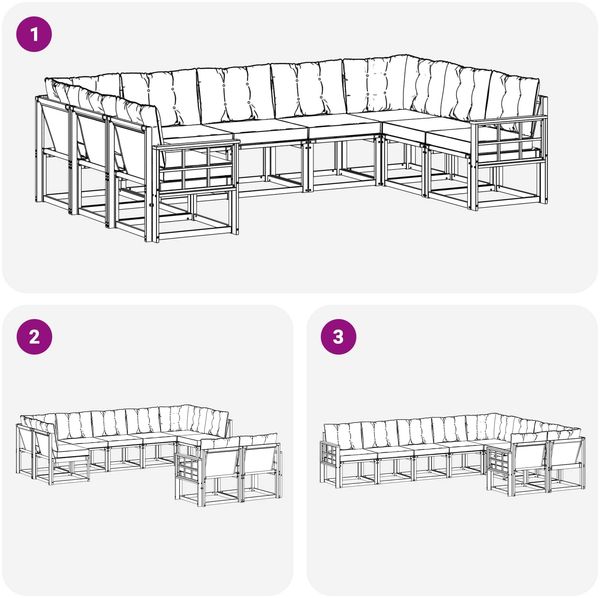 vidaXL Outdoor-Sofagarnitur mit Kissen 9 pcs Weiß und Creme 3389864 Bild 8