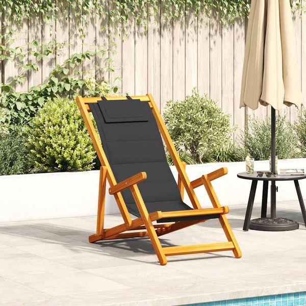 vidaXL Strandstuhl mit Armlehnen Klappbar Schwarz Akazie Textilene 4108066