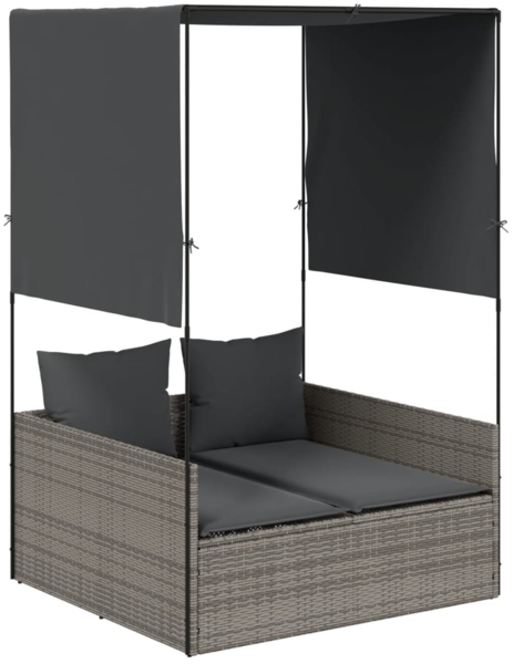 vidaXL Doppel-Sonnenliege mit Dach und Vorhängen Grau Poly Rattan 4002757