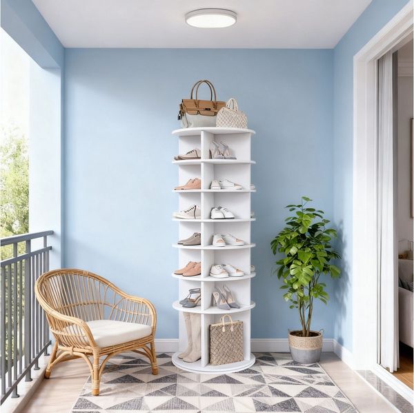 REDOM Schuhschrank Platzsparendes Design für eine optimierte Eingangsorganisation (Packung, 1-St, 7 Ebenen für große Kapazität) Schuhregal mit 360° Drehfunktion & extra Stiefeletage,60x184x60 cm