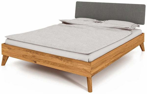Bett Gerg 4 Sonderlänge 200x210 Wildeiche massiv Polsterkopfteil Grau Holzbeine