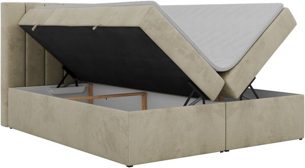 Boxspringbett ALVER 140x200 mit zwei Bettkasten & Stauraum, inkl. Matratze H4, Topper T25, Federautomaten & gepolstertes Kopfteil - Beige Velvet Bild 4