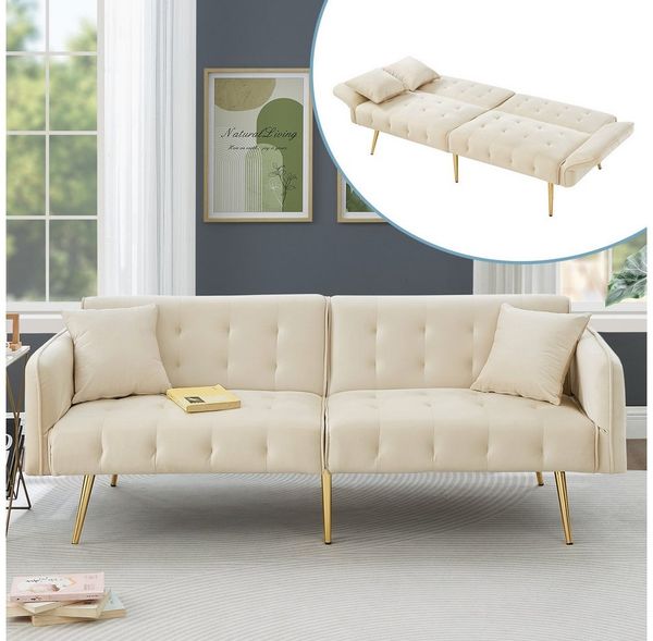 Merax Schlafsofa 2-in-1 Zweisitzer-Sofa Klappsofa mit Bettfunktion, platzsparend & multifunktional, 178x82x70cm 1 Teile, Sofabett mit verstellbarer Rückenlehne & Armlehnen und 6 Metallfüße