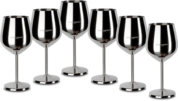 ECHTWERK Weinglas Weinkelch-Set, aus Edelstahl, 6-tlg, Edelstahl, Fassungsvermögen: ca. 500 ml, Innen mattiert und Außen poliert