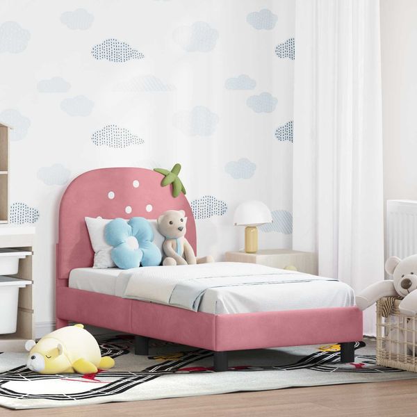 vidaXL Kinderbettgestell mit Kopfteil Rosa 70 x 140 cm Samt 42011064