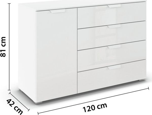 rauch Aditio Box, Kommode, 1-türig, 4 Schubladen, mit Glasfront, mit Softclose-Funktion, Farbe Weiß, BxHxT 120x81x42cm Bild 4