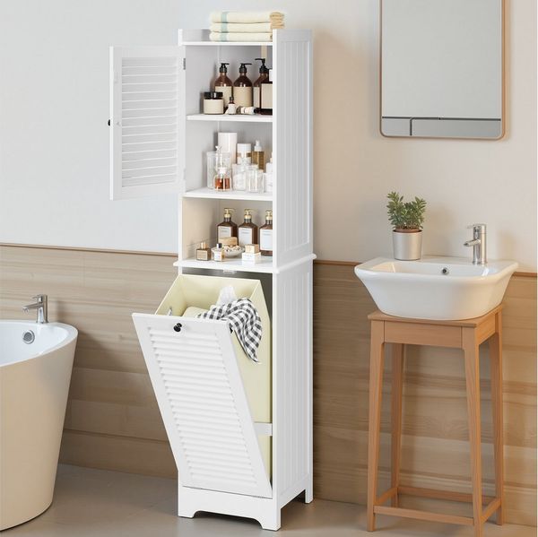 Bealife Badkommode Badezimmerschrank mit ausklappbarem Wäschekorb