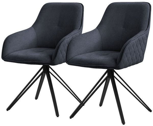 ML-DESIGN Polsterstuhl Esszimmerstuhl aus Textil Webstoff mit Metallbeine 360° drehbar (2 St), Stuhl mit Rücken-& Armlehne Schwarz Küchenstuhl Wohnzimmerstuhl