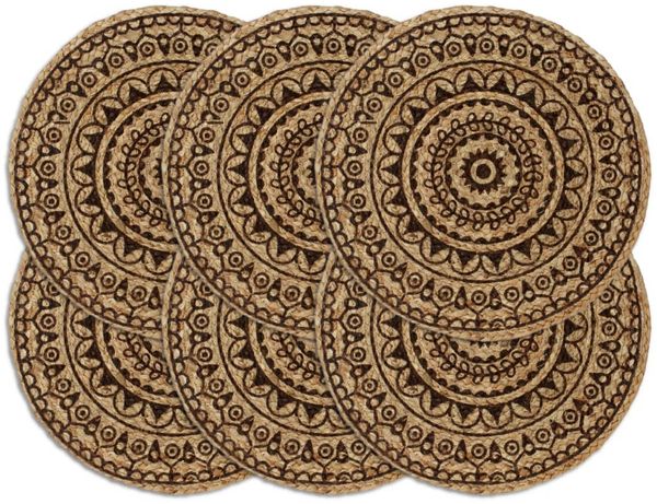 vidaXL Tischsets 6 Stk. Dunkelbraun 38 cm Rund Jute 133873