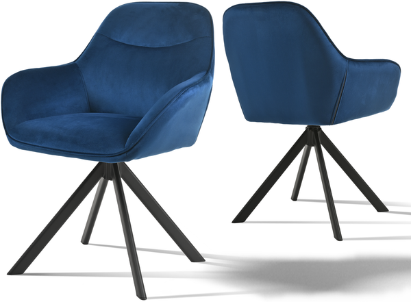 GOEURVANT 1370 Esszimmerstühle 2er-Set, 360° Drehbar, Samt - Preußischblau