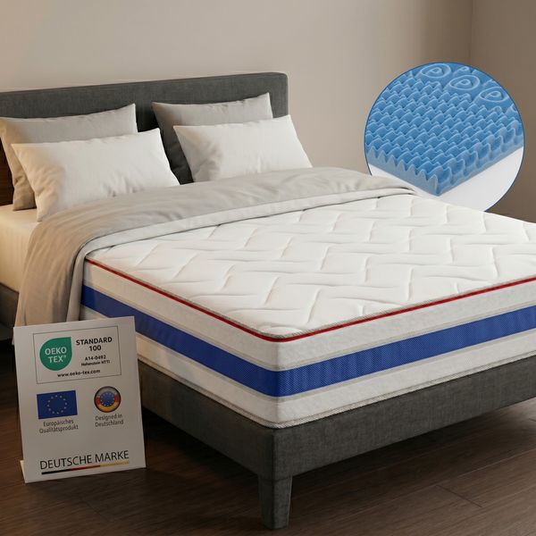 RELAXX Gel Matratze 140x200 cm mit 3D Memory Foam - 7 Zonen; 25cm Höhe; H2/H3 - Wendbare Kaltschaummatratze mit optimaler Druckentlastung