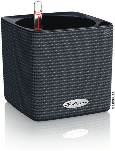 LECHUZA-Tischgefäß CUBE Color 14 Schiefergrau | Pflanzgefäß mit Bewässerungssystem und Wasserstandsanzeiger | Webstruktur-Optik | 14 x 14 x 13,5 cm | 13384